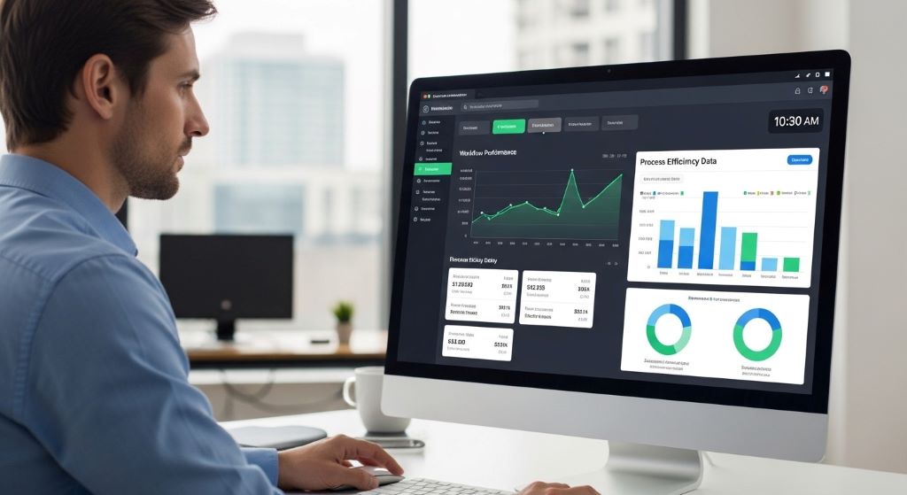 Visual workflow automation diagram showing connected steps between different business applications and automated task sequences
